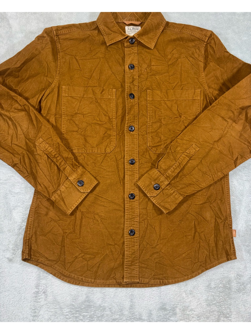 L.L. Bean Brown Corduroy Button Up Utility Shirt 99% Cotton Small Reg